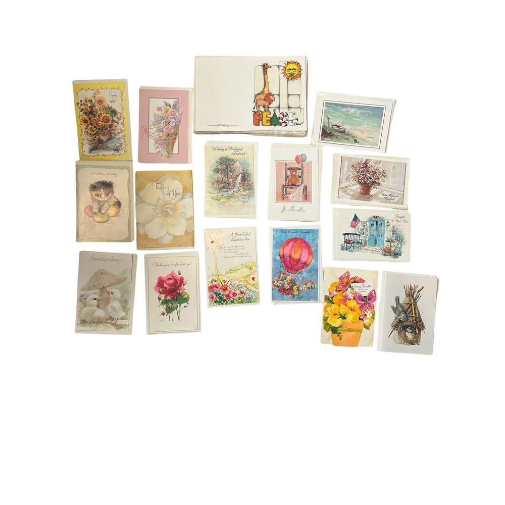 LOT OF 40 Vtg GREETING CARDS CHRISTMAS Thinking Of You Flowers Kittens Unused‎